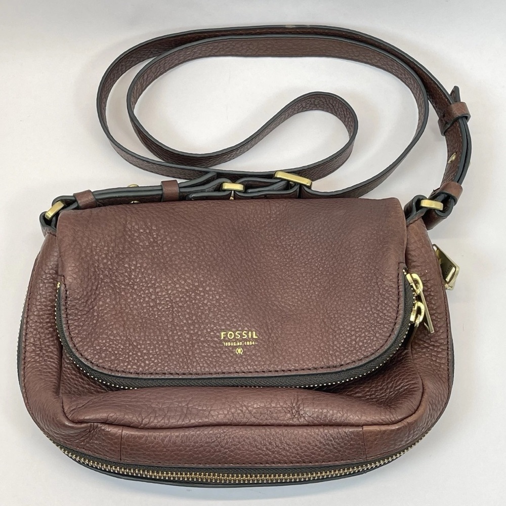 FOSSIL Preston Crossbody Bag Chocolate Brown Pebbled Leather Purse Lennox Style